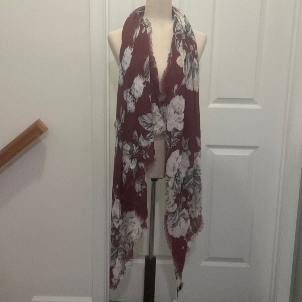 Floral Burgundy and White Scarf